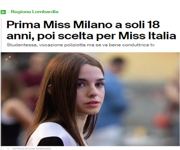 ANSA - PRIMA MISS MILANO A SOLI 18 ANNI - STUDENTESSA DEL FREUD